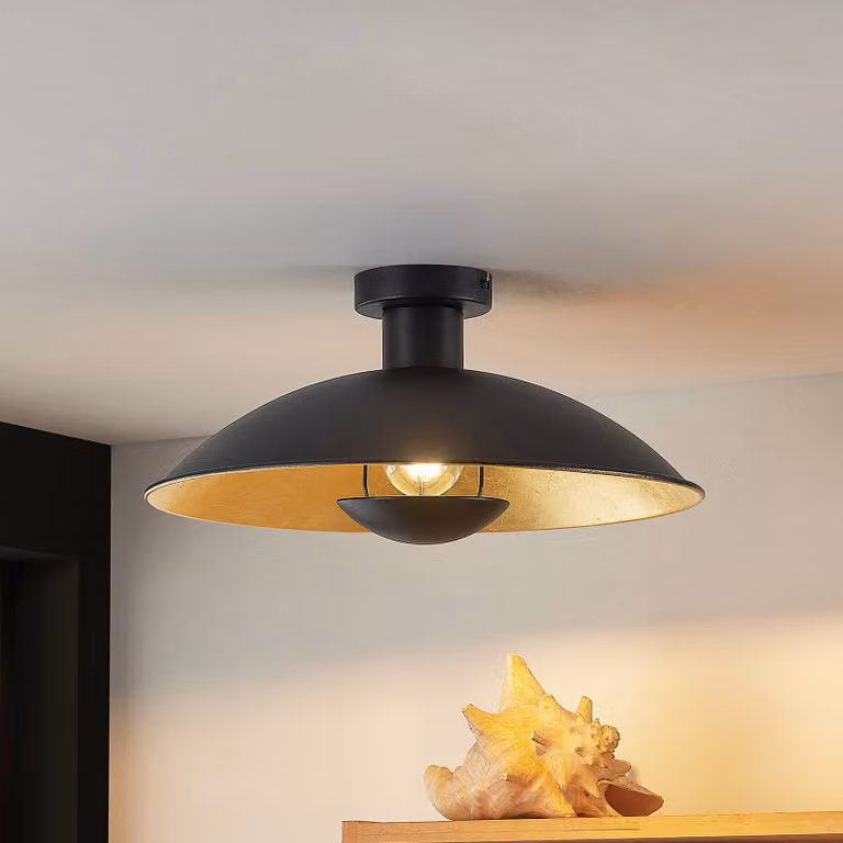 Plafoniera soffitto Narisara Lindby, dimmerabile, Nero, Soggiorno / Sala da pranzo, Metallo, Moderno, Plafoniera