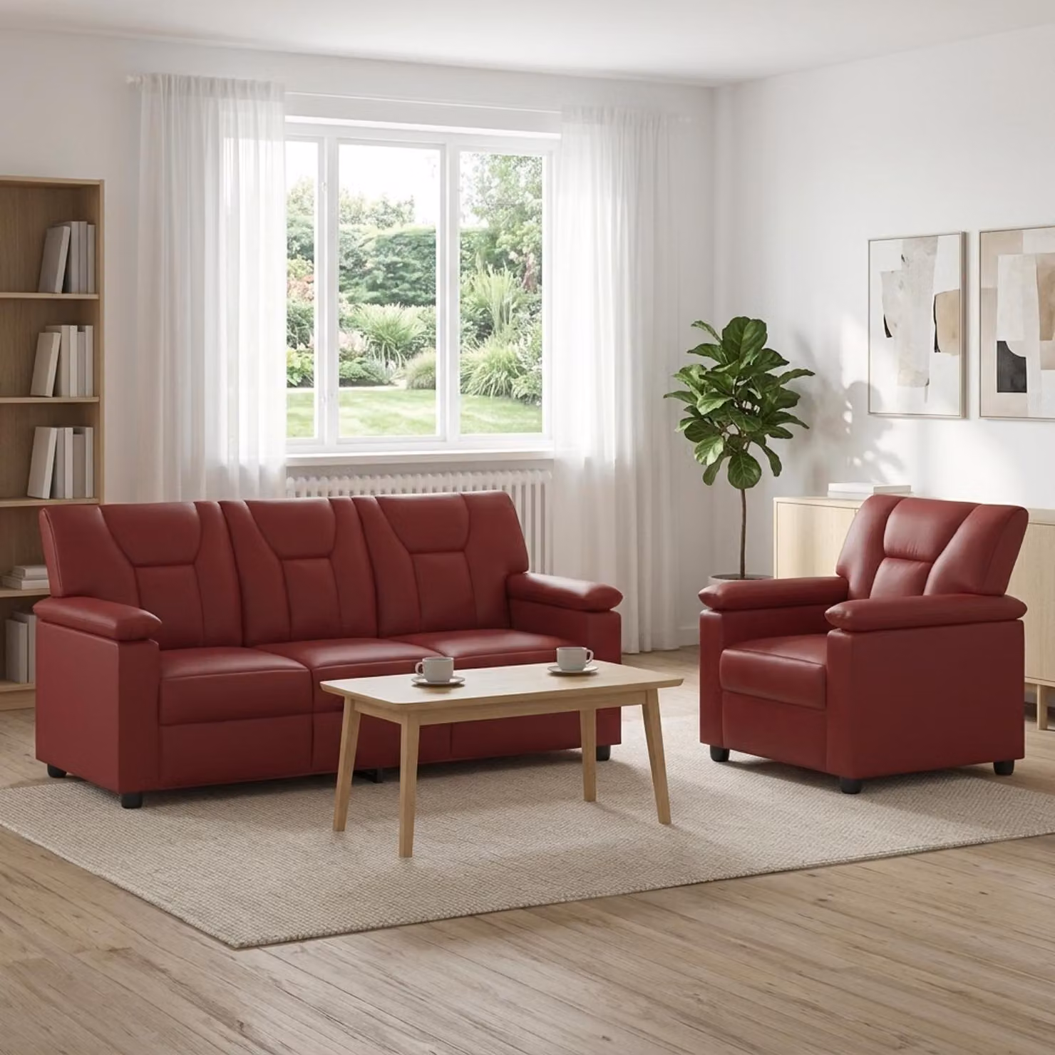 Set di 2 divani moderni vidaXL in similpelle rosso con struttura in metallo e coperture rimovibili