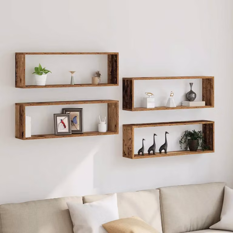 Set di 4 scaffali da parete vidaXL in legno effetto antico marrone L: 80 cm, P: 26 cm, H: 15 cm