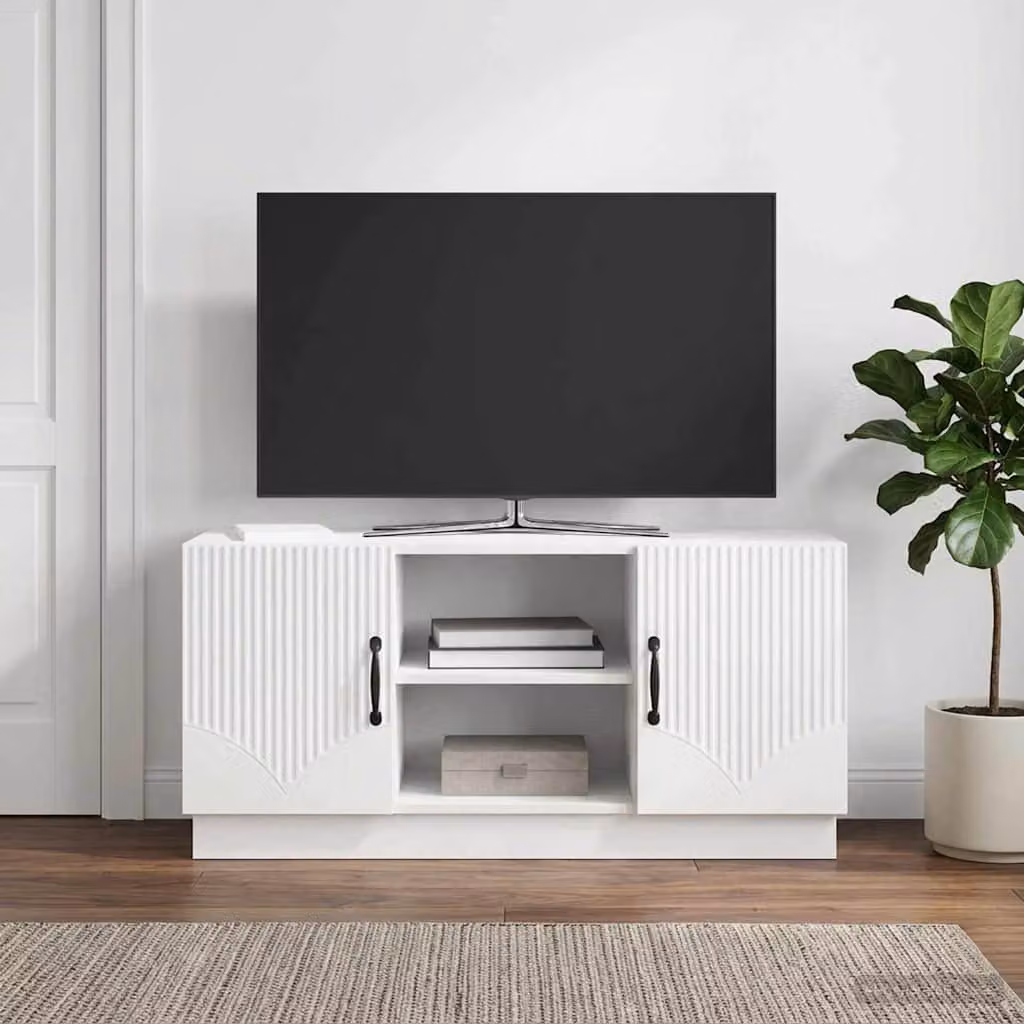 Mobile TV vidaXL moderno in legno MDF bianco lucido L/P/H: 102 x 34,5 x 47 cm