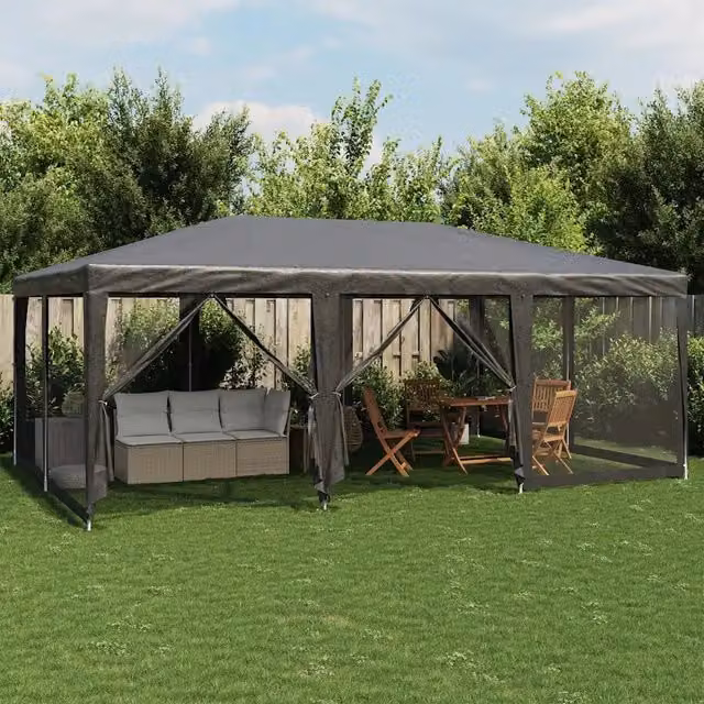 Tenda da campeggio per feste con 10 pareti in rete in HDPE colore antracite L: 6 m, P: 4 m, H: 2,8 m