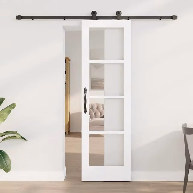 Porta scorrevole moderna vidaXL in legno e vetro, Bianco e Nero, L: 61 cm, H: 198,5 cm