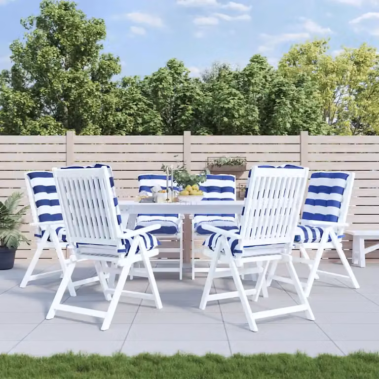Set di 6 cuscini per sedia con schienale basso vidaXL, design a righe blu e bianche, tessuto Oxford impermeabile e traspirante