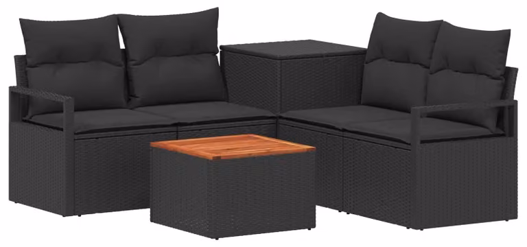 Set di divani da esterno, 6 pezzi, colore nero, realizzato in rattan sintetico e acciaio