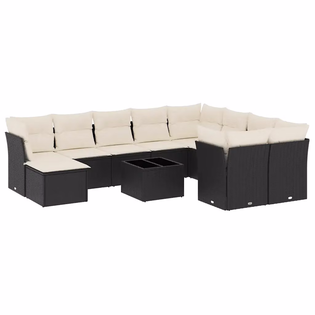 vidaXL Set Divani da Giardino 11 pz a Forma a U con Cuscini, Tavolino e Ottoman, Colore Nero e Bianco – 2