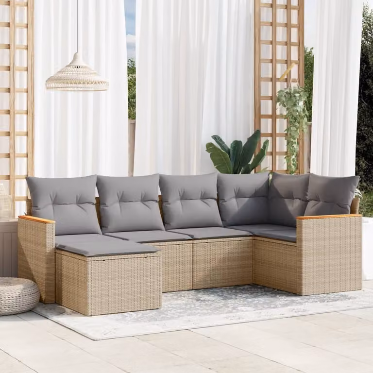 Maison Exclusive - Set Divano da Giardino 6 pz con Cuscini Beige Misto Polyrattan
