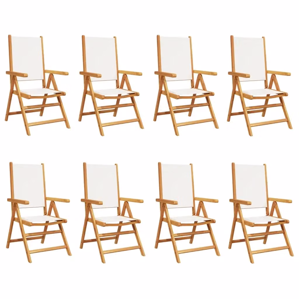 Set di 8 sedie da giardino reclinabili vidaXL in legno di acacia e tessuto bianco beige con braccioli – 2