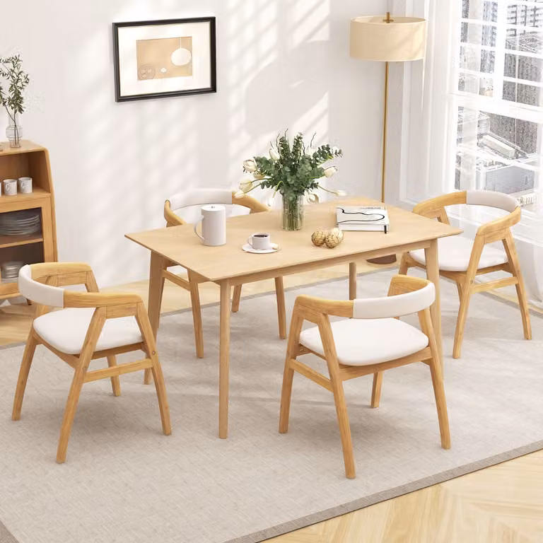 Poltrona moderna Costway in bambù e rattan con schienale curvato e cuscino imbottito in tessuto, sedia boho stile lounge per soggiorno, colore marrone naturale
