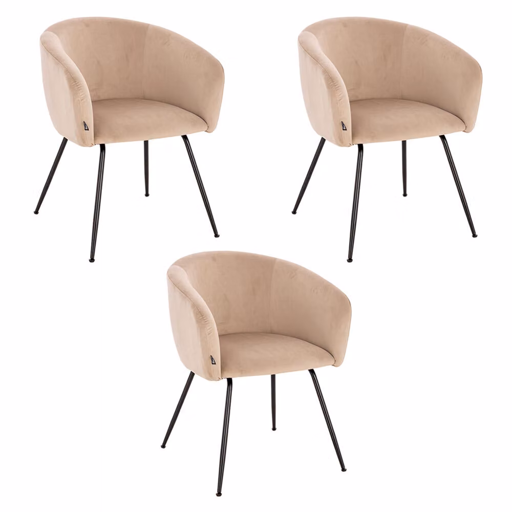 Home Deluxe - Sedia imbottita ARIA - 3 pezzi, colore: beige velluto - imbottitura morbida, carico massimo 120 kg I Sedia da cucina Sedie da pranzo Sedie da sala da pranzo