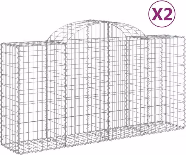 Set di 2 Cesti Gabbioni ad Arco DESIGN IN in Ferro Zincato Argento L: 200 cm, P: 50 cm, H: 100/120 cm