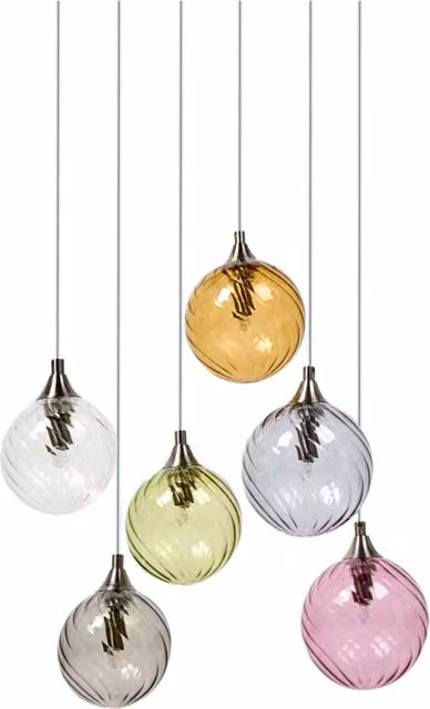 Lampada a sospensione Beliani IT con 6 luci, paralumi in vetro multicolore e base in metallo argento, altezza regolabile
