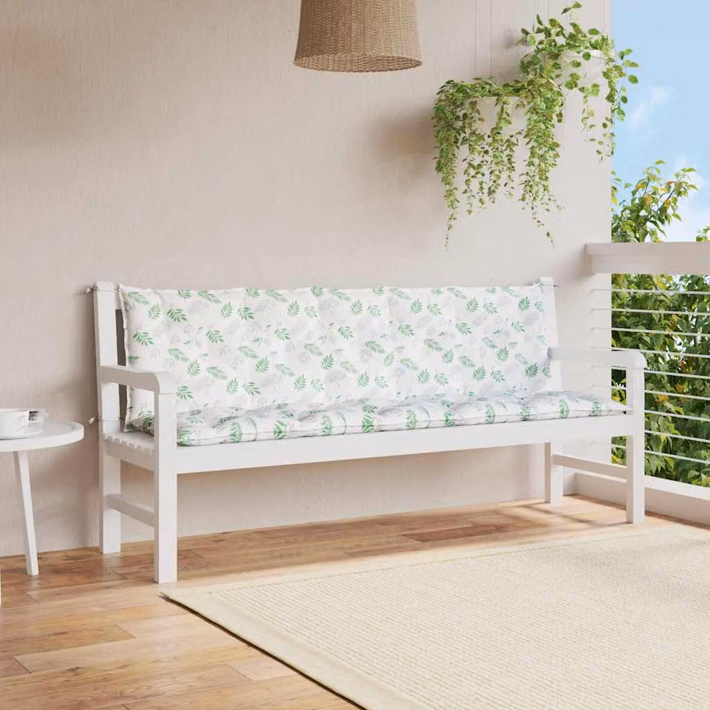 Set di 2 cuscini per panca vidaXL con motivo a foglie in tessuto Oxford verde e bianco, impermeabili e traspiranti, L/P/H: 180 x 7 x 7 cm
