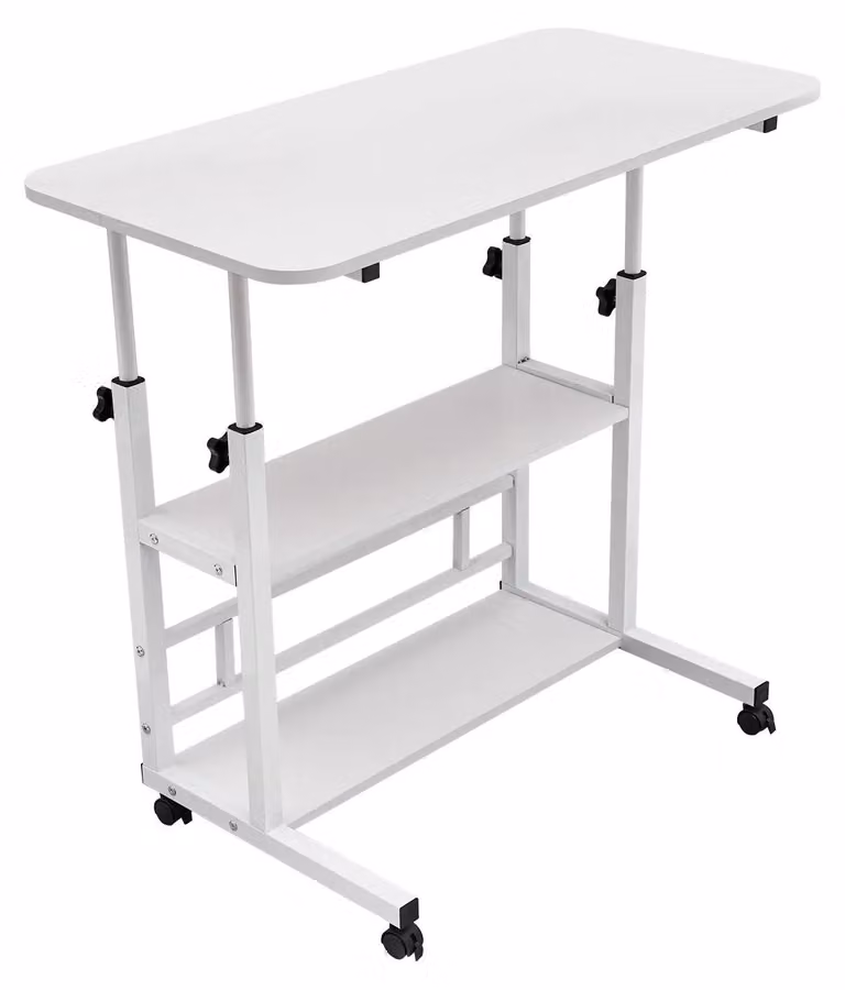 Tavolino laterale, tavolino da divano, tavolino per laptop - Tavolo portatile per computer - Con rotelle - Rettangolare - Struttura in metallo - 8 kg - Adatto per scuola e ufficio - Da assemblare autonomamente