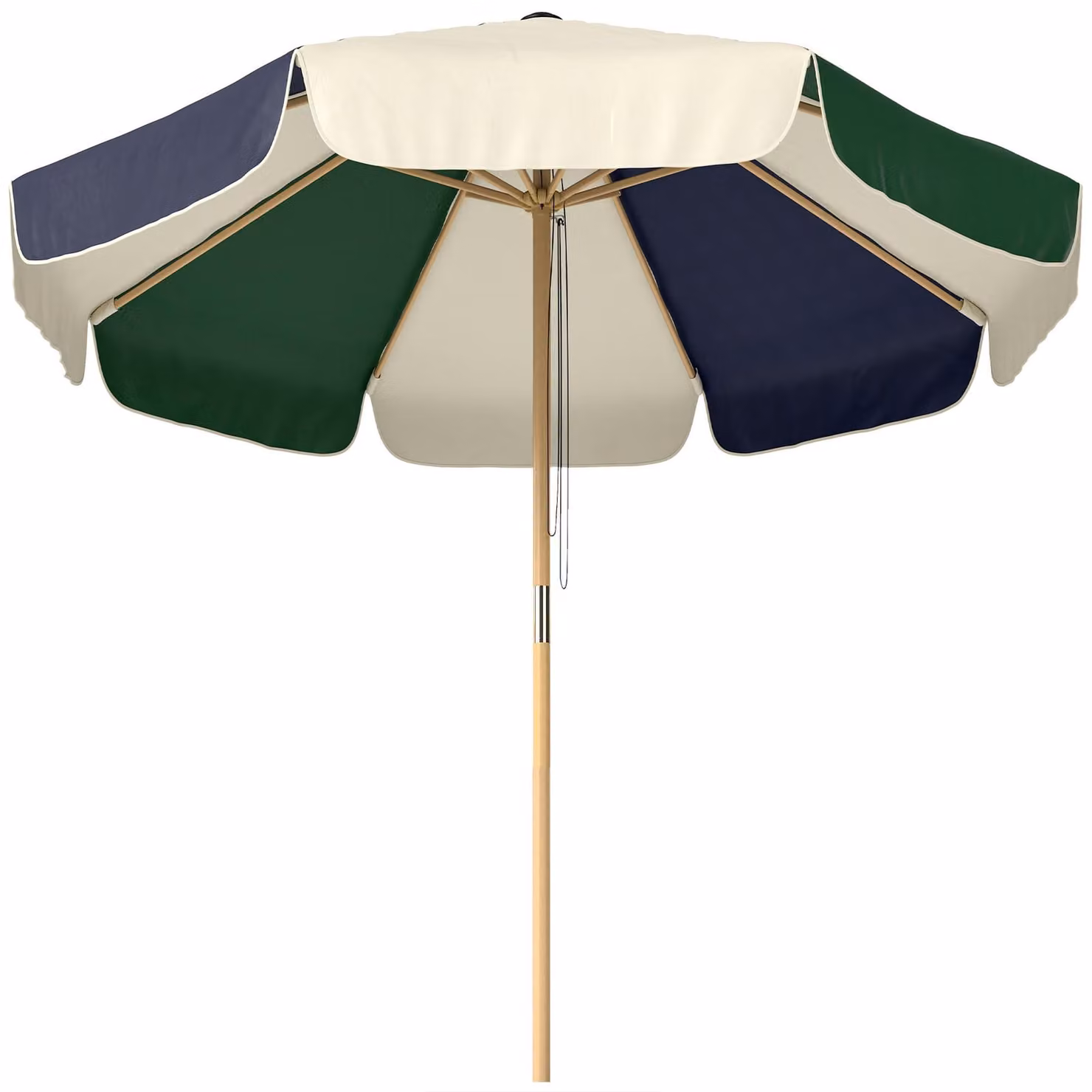 Ombrellone da Giardino Tettuccio a Blocchi di Colore con 8 Stecche UV 30+ con Telaio Effetto Legno Blu Verde e Crema