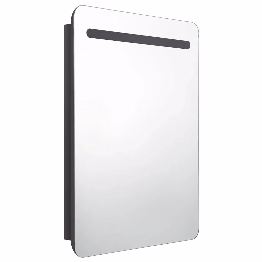 Mobile da bagno moderno HELLOSHOP26 nero lucido con specchio a LED e ripiani interni, L: 60 cm, P: 11 cm, H: 80 cm