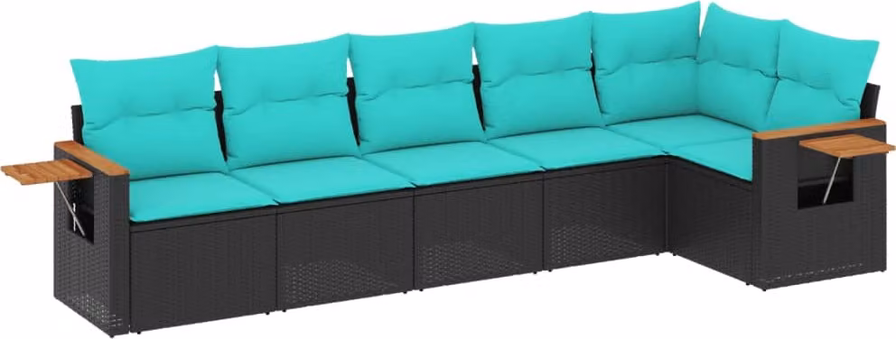 Set Divani da Giardino 6 pz con Cuscini Nero in Polyrattan