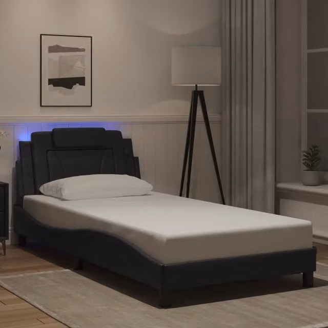 Letto contenitore Viana vidaXL con illuminazione LED e porta di ricarica USB, Nero, L: 100 cm, P: 200 cm