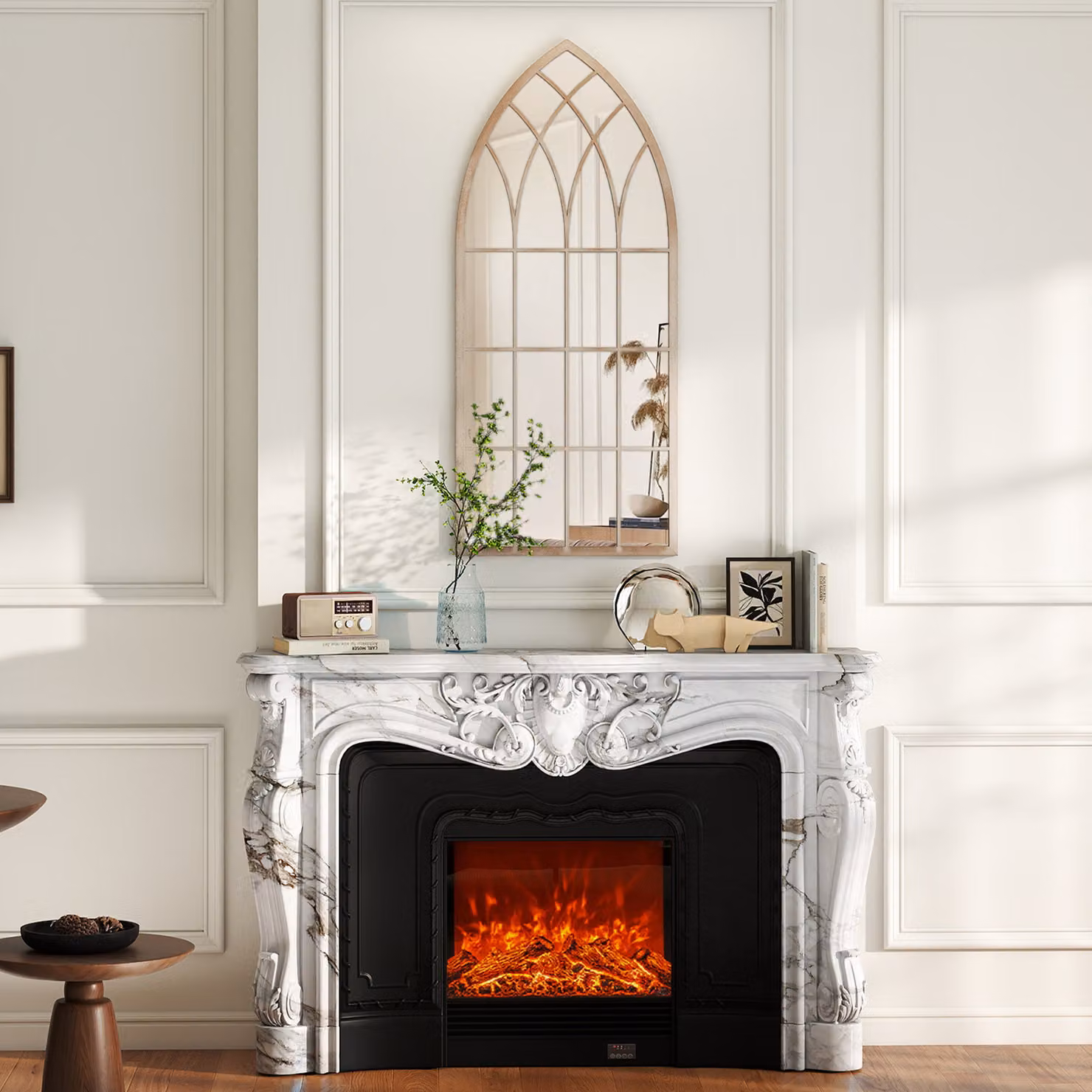 Specchio decorativo ad arco Costway in stile rustico con cornice in metallo grigio per soggiorno o ingresso