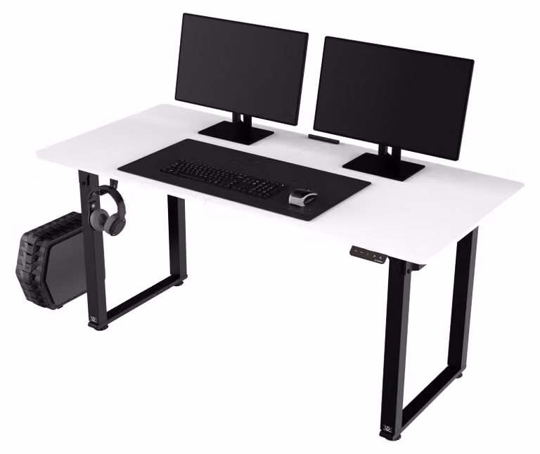 Tavolo da lavoro, altezza regolabile elettricamente, piano bianco, 160x75 cm, 74-116 cm, UPLIFT, con base XXL