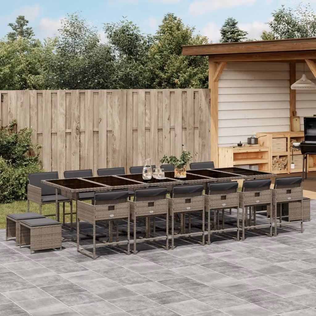Maison Exclusive - Set da Pranzo da Giardino 17pz con Cuscini Grigio in Polyrattan