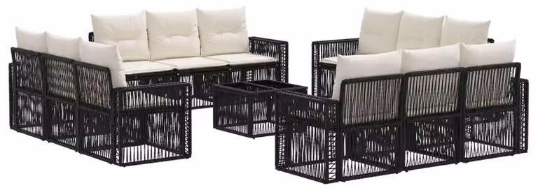 Set Divano da Giardino 13 pcs Nero e Bianco Crema polyrattan