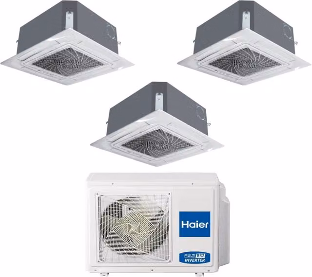 Climatizzatore Condizionatore Haier Trial Split Inverter a Cassetta 9000+9000+12000 BTU con Griglia Inclusa, Colore Bianco, Classe Energetica A+++, Gas R-32 e Wi-Fi Opzionale