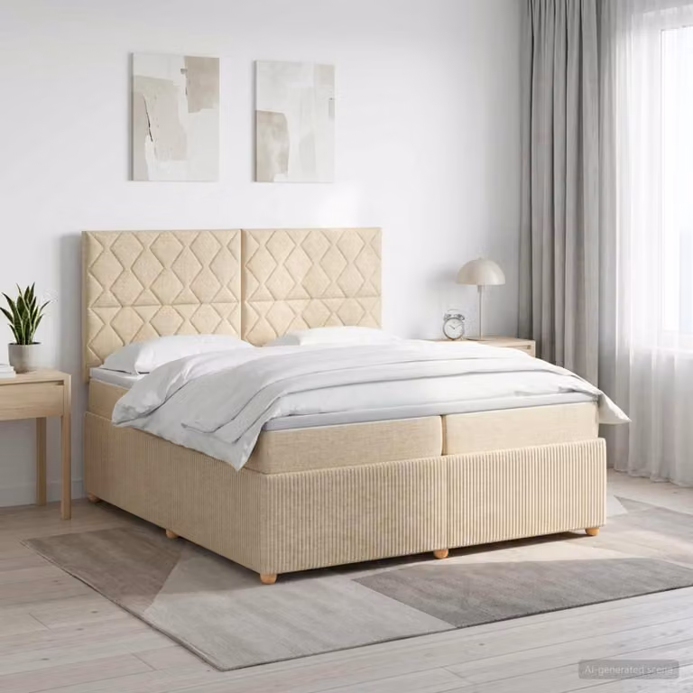 Letto box spring con materasso vidaXL in tessuto beige e bianco, L/P/H: 200 x 200 x 76 cm