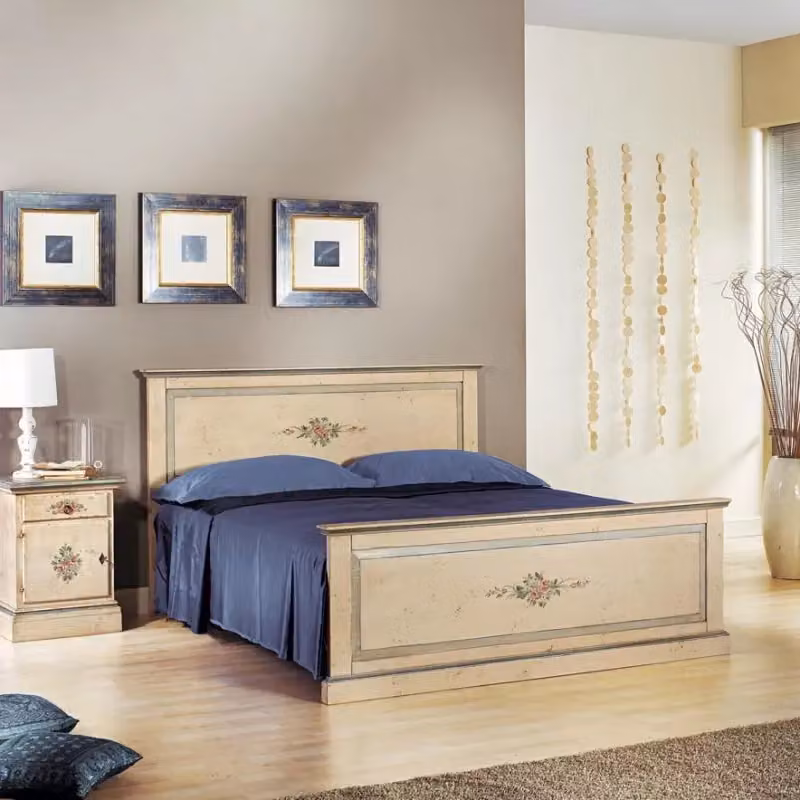 Letto matrimoniale dritto in legno stile shabby chic avorio e azzurro Mobili 2G L: 173 cm, P: 110 cm, H: 209 cm – 1
