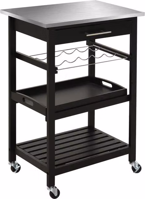 Carrello di servizio da cucina HOMCOM con ruote e mensola porta bottiglie in metallo nero, L: 60 cm, P: 40 cm, H: 85 cm