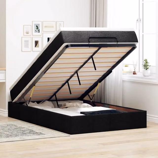 Letto con contenitore a sollevamento e materasso vidaXL in tessuto nero e bianco L/P/H: 200 x 120 x 23,5 cm