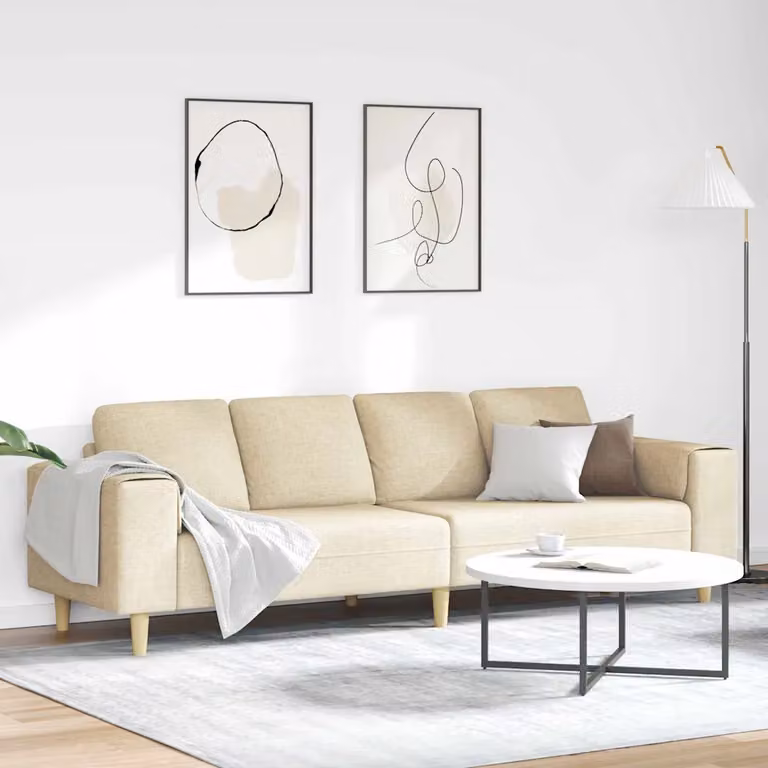 Divano da soggiorno vidaXL beige in tessuto con cuscini, L 250 x P 77 x H 76 cm