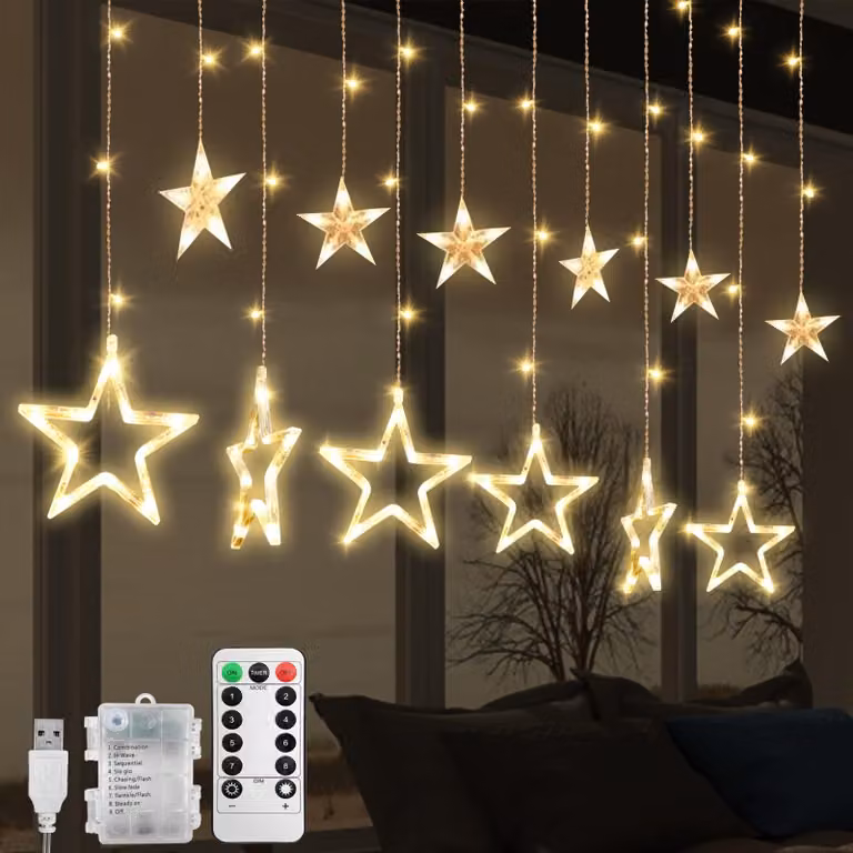 Tenda luminosa per finestre - Luce bianco caldo - 138 LED - 2,5 metri - Adatta per interni ed esterni - Alimentazione a batteria