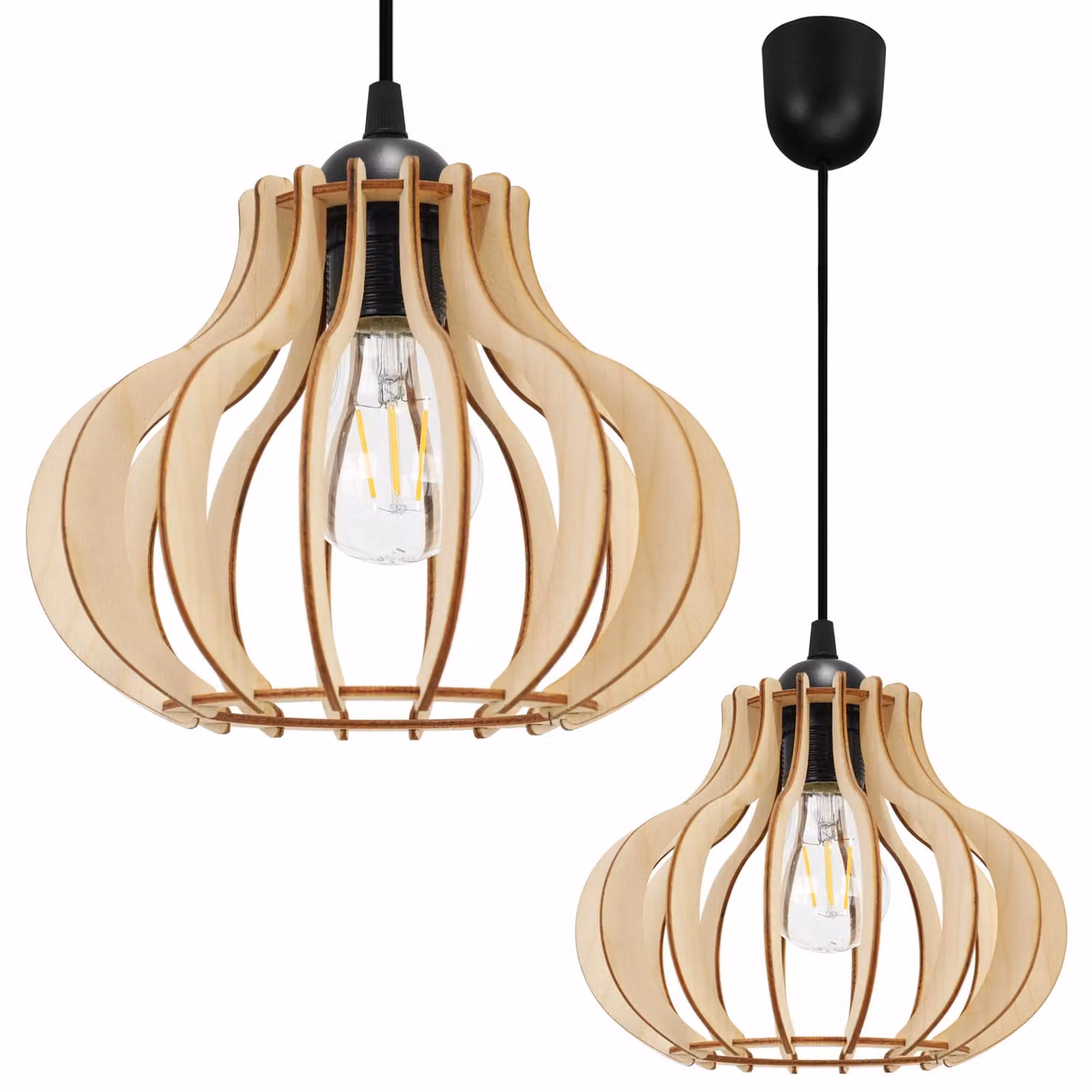 Lampada a sospensione, lampadario da soffitto, legno, paralume LED