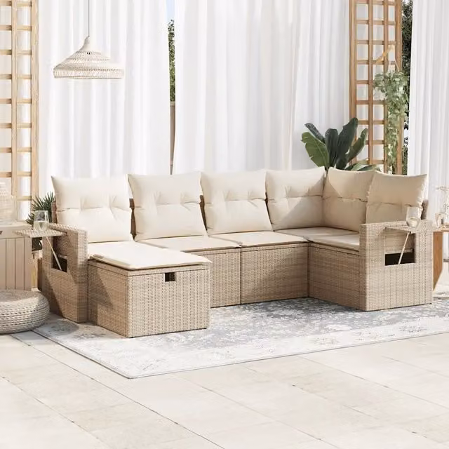 Set Divano da Giardino 6 pz con Cuscini Beige in Polyrattan 3325484