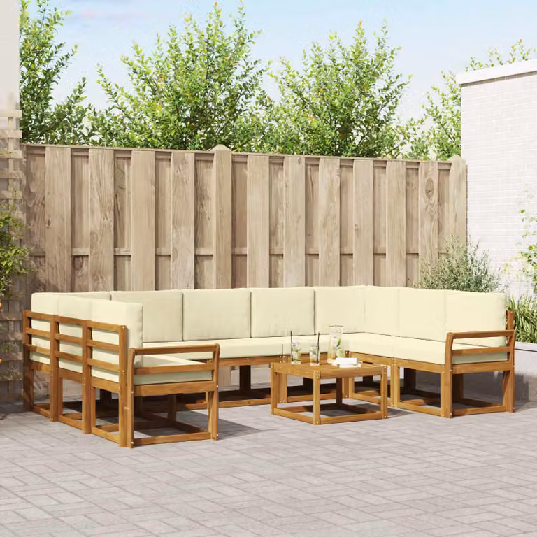 Set di divani da esterno vidaXL a forma di L in legno di acacia con cuscini, colore beige e marrone