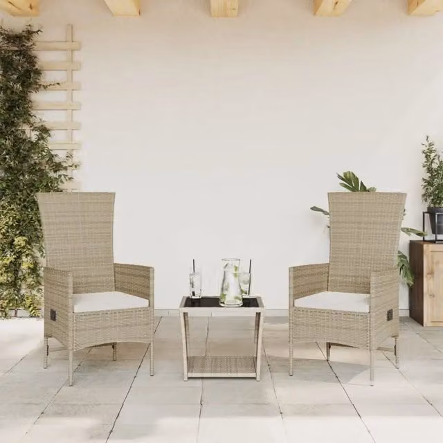 Set da Pranzo da Giardino 3 pz con Cuscini Beige in Polyrattan 3277590