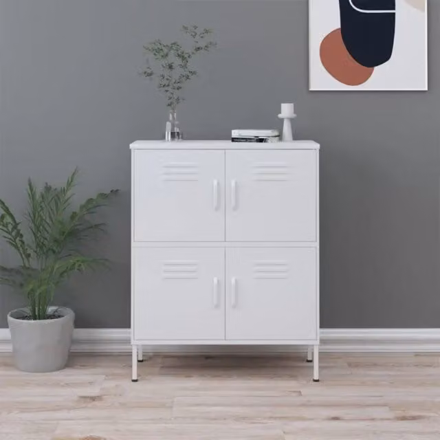 Armadietto a muro vidaXL in metallo bianco con ante a battente, L: 80 cm, P: 35 cm, H: 101,5 cm – 1