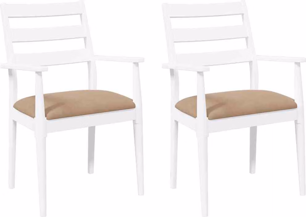 Sedie da Pranzo con Cuscini 2 pz Bianco Legno Massello di Hevea