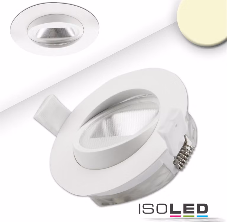 Faretto da incasso LED COB asimmetrico, bianco, 8W, 50°, IP44, rotondo, bianco caldo, dimmerabile