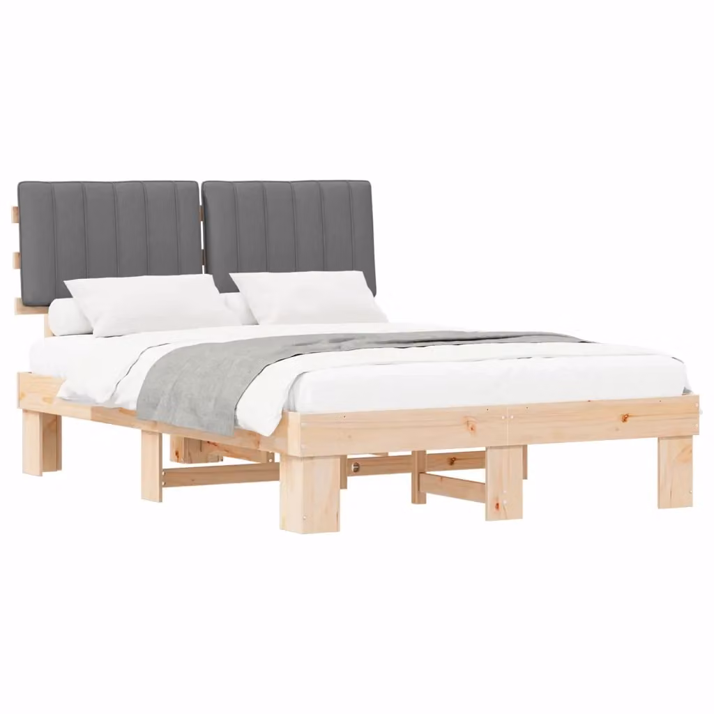Letto con Testiera Rivestita vidaXL in Legno di Pino e Tessuto Grigio L/P/H: 140 x 190 x 93 cm – 2