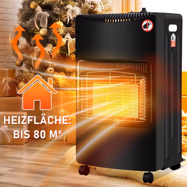 Fornello a gas Ikodm in ceramica, 4200 Watt, con 3 livelli di potenza, sistema di sicurezza contro la mancanza di ossigeno, tubo del gas e regolatore, 5 ruote, inclusi 2 adattatori per prese europee