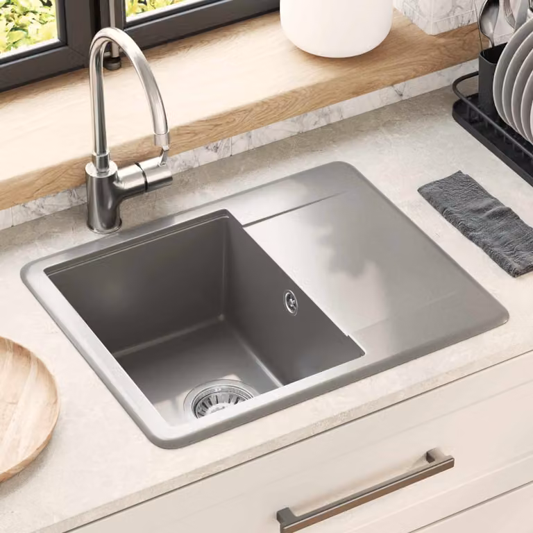 Lavello vidaXL in quarzo e resina colore grigio L: 56 cm, P: 46 cm, H: 19 cm