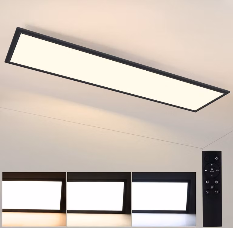 ZMH Pannello LED nero, lampada da soffitto dimmerabile - Lampada da soffitto a profilo ribassato per ufficio con telecomando, lampada da soggiorno 100x25 cm, lampada da cucina 42 W, pannello da soffitto