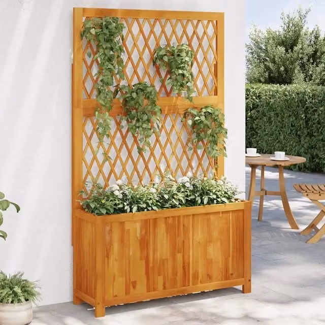 Fioriera con Traliccio vidaXL in Legno di Acacia Marrone L: 100 cm, P: 32 cm, H: 165 cm
