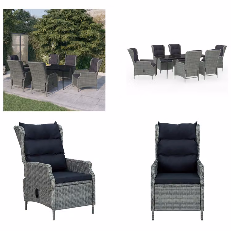 vidaXL Set da pranzo da giardino 7 pezzi grigio chiaro - Set da pranzo da giardino - Set da pranzo in polirattan - Set da pranzo per esterni
