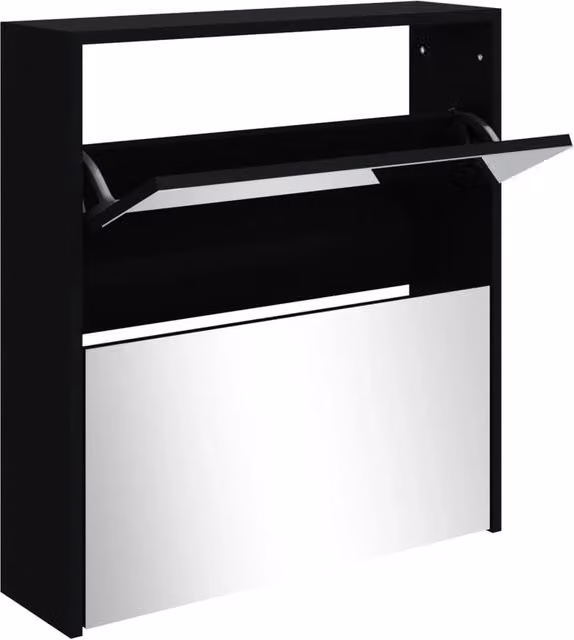 Scarpiera mobiletto portascarpe mobile per ingresso/corridoio/soggiorno con specchio 2 livelli 63 x 17 x 67 cm nero 02_0021415