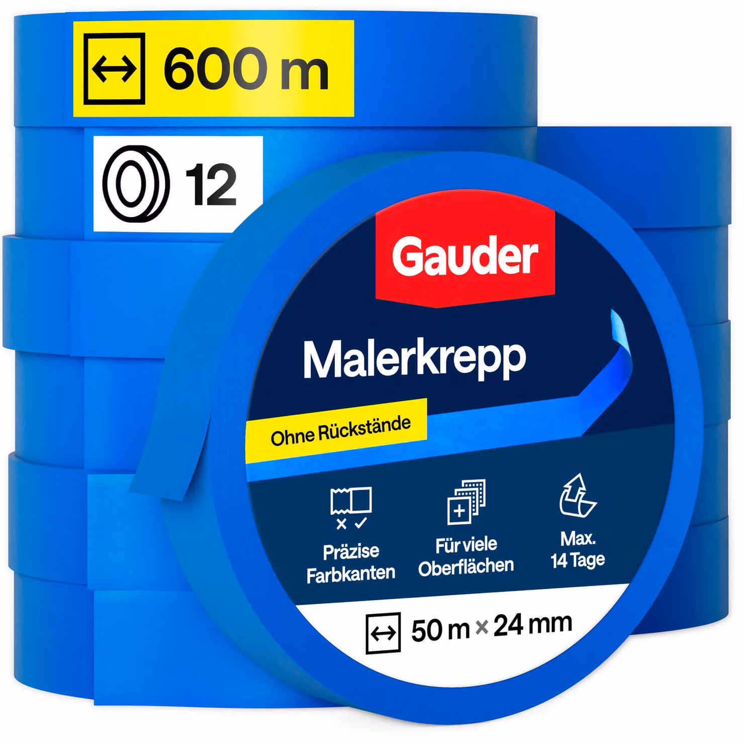GAUDER: Nastro adesivo per pittura, nastro di carta, nastro protettivo per lavori di pittura (12 rotoli - 24 mm x 50 m)