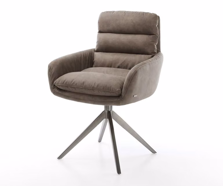 DELIFE Sedia girevole Abelia-Flex con braccioli in microfibra color tortora vintage, base a croce larga color grafite, girevole a 360°, funzione oscillante