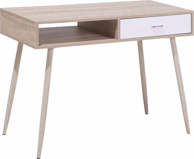 Scrivania da Scrittura Beliani in Stile Scandinavo, Bianco e Marrone, L: 100 cm, P: 48 cm, H: 76 cm