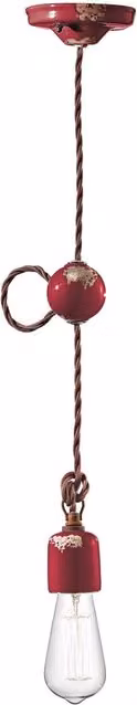Lampada a sospensione vintage Ferroluce in ceramica rossa con attacco E27